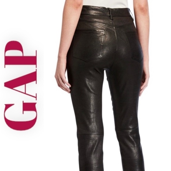 GAP 100% GENUINE LEATHER PANTS VINTAGE Y2K BOOTCUT MOTO BIKER GOTH BLACK, SIZE 8 - Picture 3 of 13